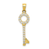 10k Yellow Gold Key Pendant with Cubic Zirconia, Minimalist Charm for Women
