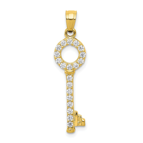 10k Yellow Gold Key Pendant with Cubic Zirconia, Minimalist Charm for Women