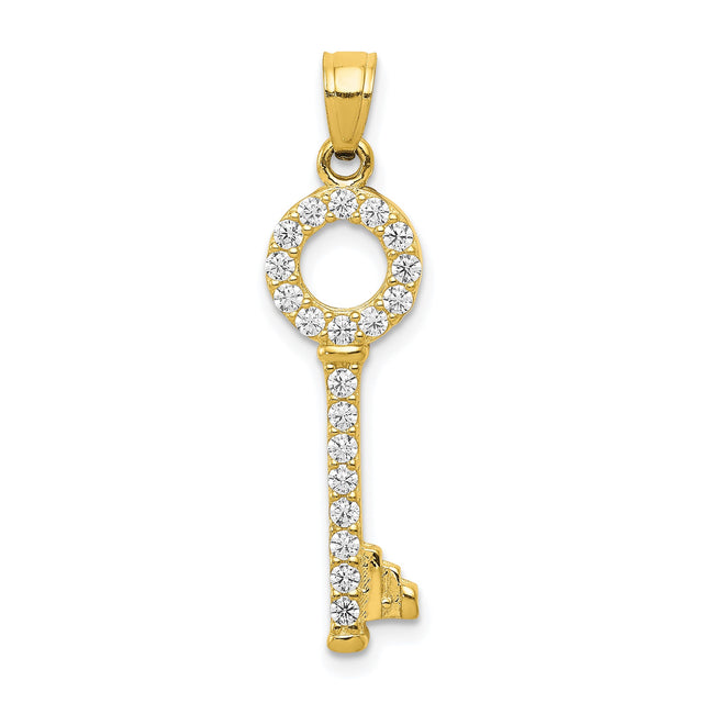 10k Yellow Gold Key Pendant with Cubic Zirconia, Minimalist Charm for Women