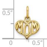 10k Yellow Gold Heart Pendant with Bold MOM Letters, Sentimental Mother Jewelry Charm