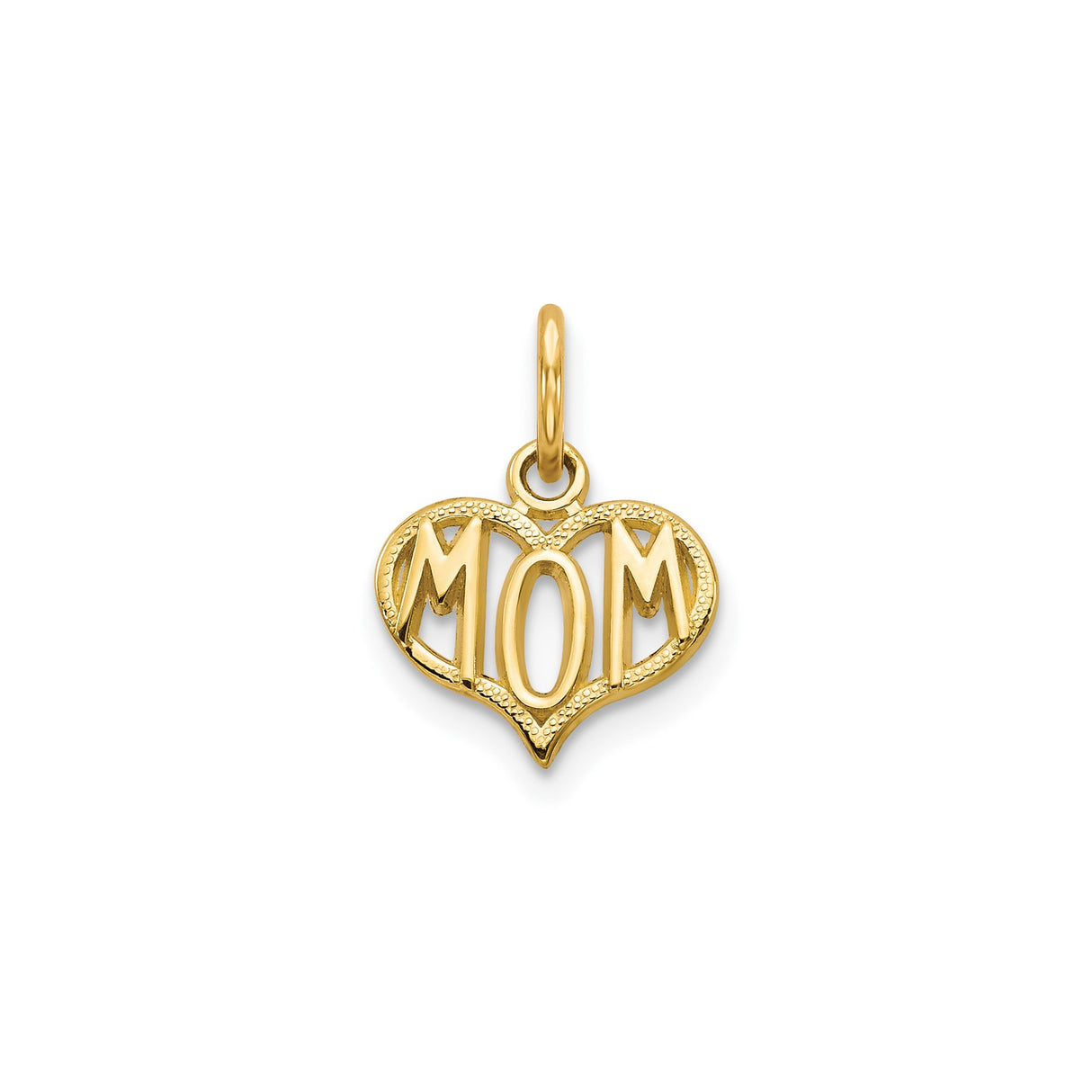 10k Yellow Gold Heart Pendant with Bold MOM Letters, Sentimental Mother Jewelry Charm
