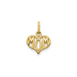 10k Yellow Gold Heart Pendant with Bold MOM Letters, Sentimental Mother Jewelry Charm
