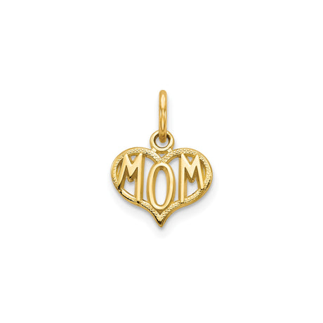 10k Yellow Gold Heart Pendant with Bold MOM Letters, Sentimental Mother Jewelry Charm