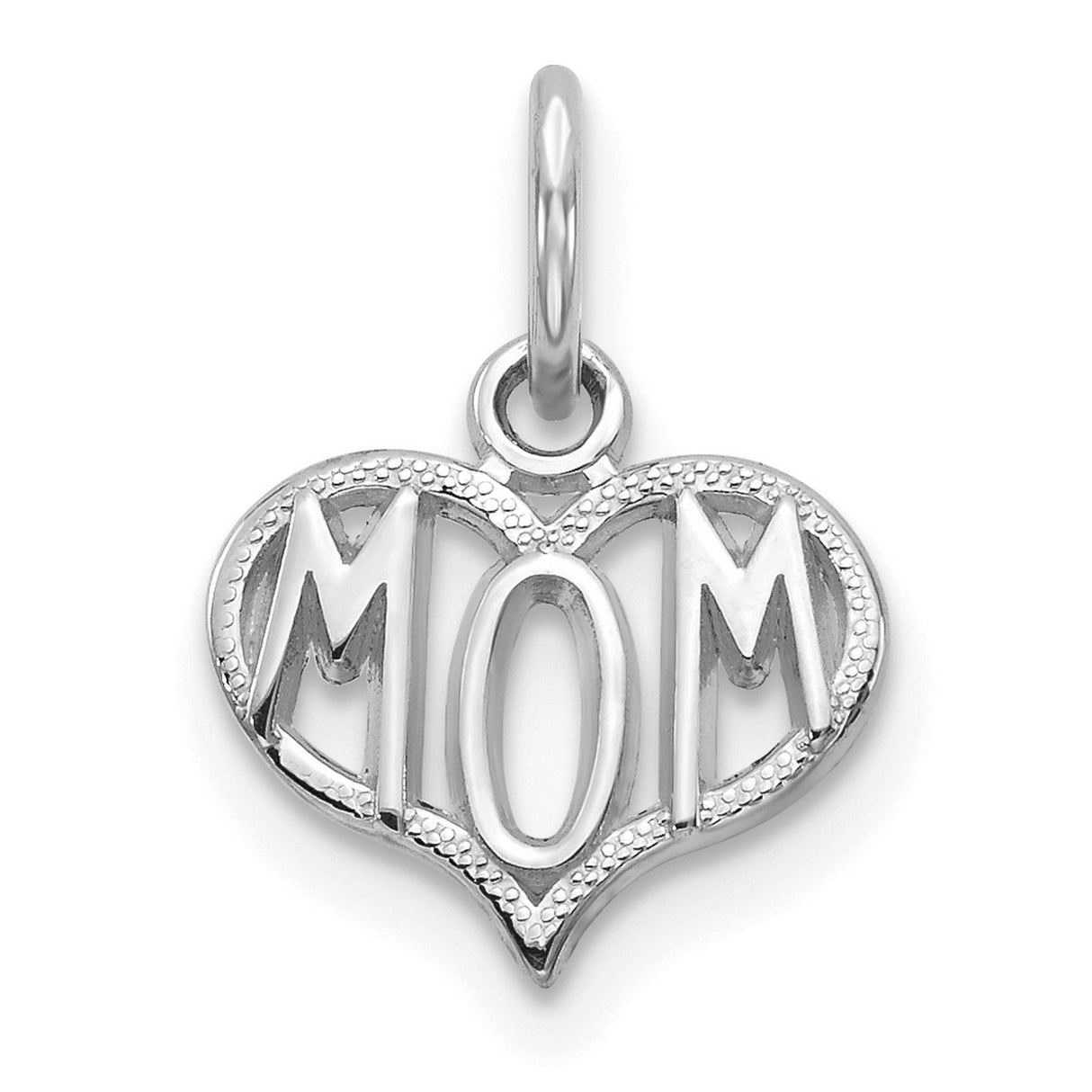 10k White Gold Heart Shaped Mom Pendant, Sentimental Mothers Charm Jewelry