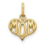 10k Yellow Gold Heart Pendant with Bold MOM Letters, Sentimental Mother Jewelry Charm