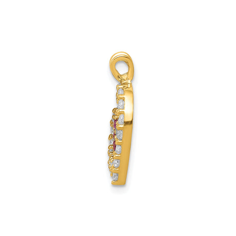 10k Yellow Gold Heart Pendant with Pink Flower Accent and Cubic Zirconia