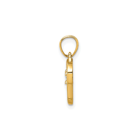 10k Yellow Gold Heart Pendant with Solitaire Cubic Zirconia Center