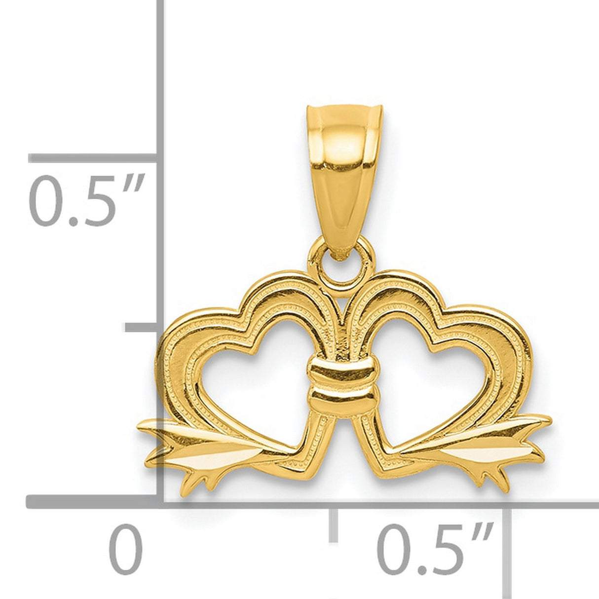 Double Heart Charm Pendant in Real 10k Yellow Gold