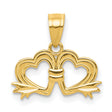 Double Heart Charm Pendant in Real 10k Yellow Gold