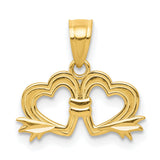 Double Heart Charm Pendant in Real 10k Yellow Gold