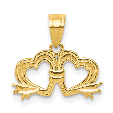 Double Heart Charm Pendant in Real 10k Yellow Gold