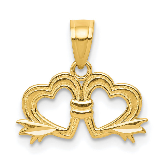 Double Heart Charm Pendant in Real 10k Yellow Gold