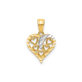 10k Multi-Tone Gold Heart Pendant with Open Heart Design and Diamond Cut Crescent Accent