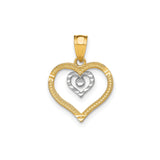 10k Multi-Tone Gold Heart Pendant, Double Open Heart with Two-Tone Design for Women