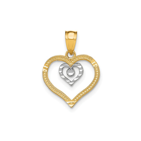 10k Multi-Tone Gold Heart Pendant, Double Open Heart with Two-Tone Design for Women