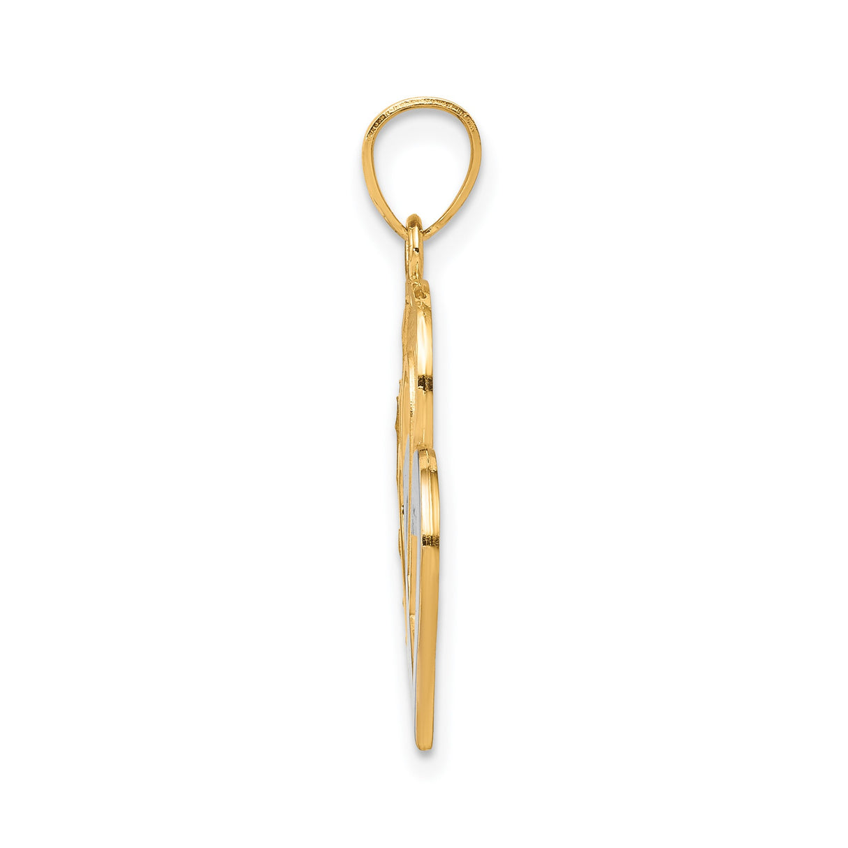 10k Multi-Tone Gold Pendant with Rhodium Interlocking Hearts, Textured and Polished Finish