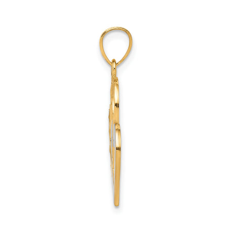 10k Multi-Tone Gold Pendant with Rhodium Interlocking Hearts, Textured and Polished Finish