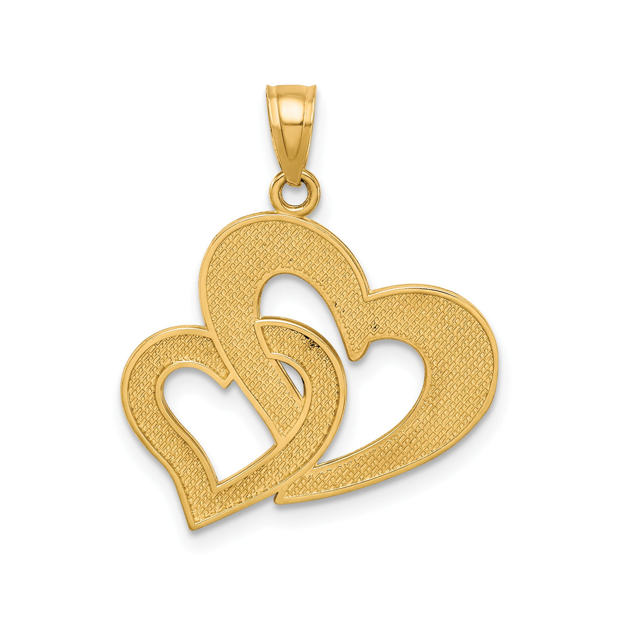 10k Multi-Tone Gold Pendant with Rhodium Interlocking Hearts, Textured and Polished Finish