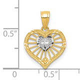 Heart w Cross Charm Pendant in Real 10k Multi-Tone Gold