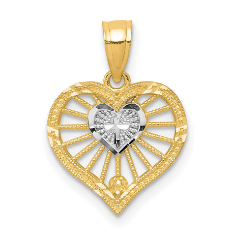 Heart w Cross Charm Pendant in Real 10k Multi-Tone Gold