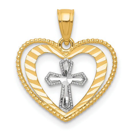 Heart w Cross Charm Pendant in Real 10k Multi-Tone Gold