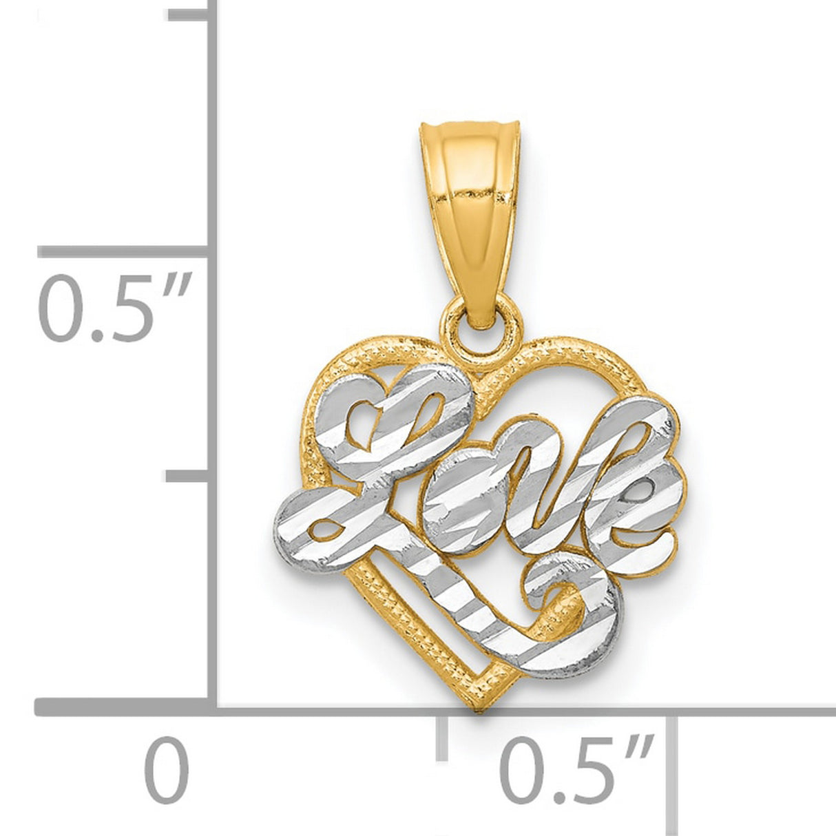 10k Multi-Tone Gold Heart Pendant with Script Love Charm for Women