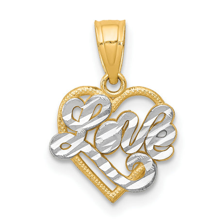 10k Multi-Tone Gold Heart Pendant with Script Love Charm for Women