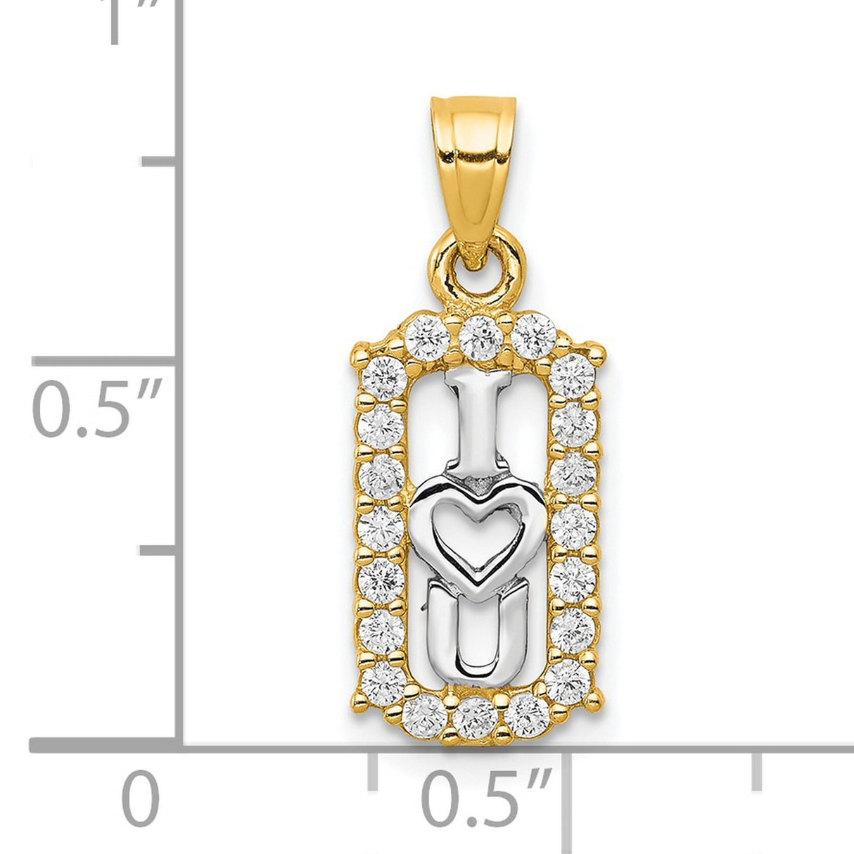 CZ I Love You Charm Pendant in Real 10k Multi-Tone Gold