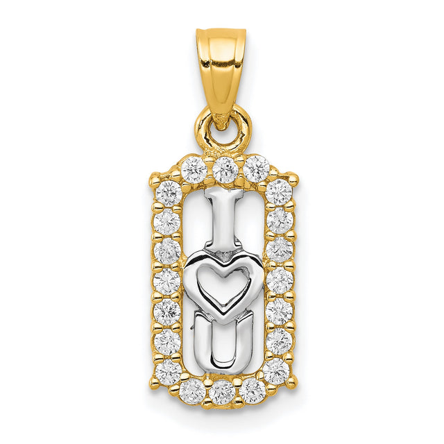 CZ I Love You Charm Pendant in Real 10k Multi-Tone Gold