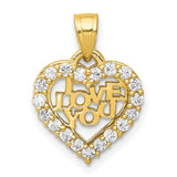 10k Yellow Gold Heart Pendant with Cubic Zirconia and LOVE YOU Message, Romantic Charm for Women