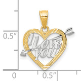 10k Multi-Tone Gold Heart Pendant with I Love You Inscription and Arrow Design