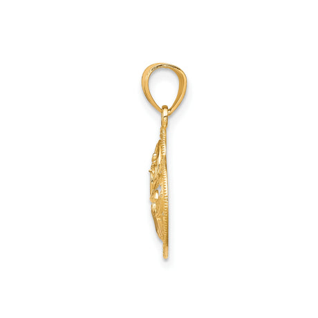 10k Multi-Tone Gold Heart Pendant with Rhodium Detail, Filigree Mom Design for Women