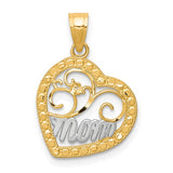 10k Multi-Tone Gold Heart Pendant with Rhodium Detail, Filigree Mom Design for Women