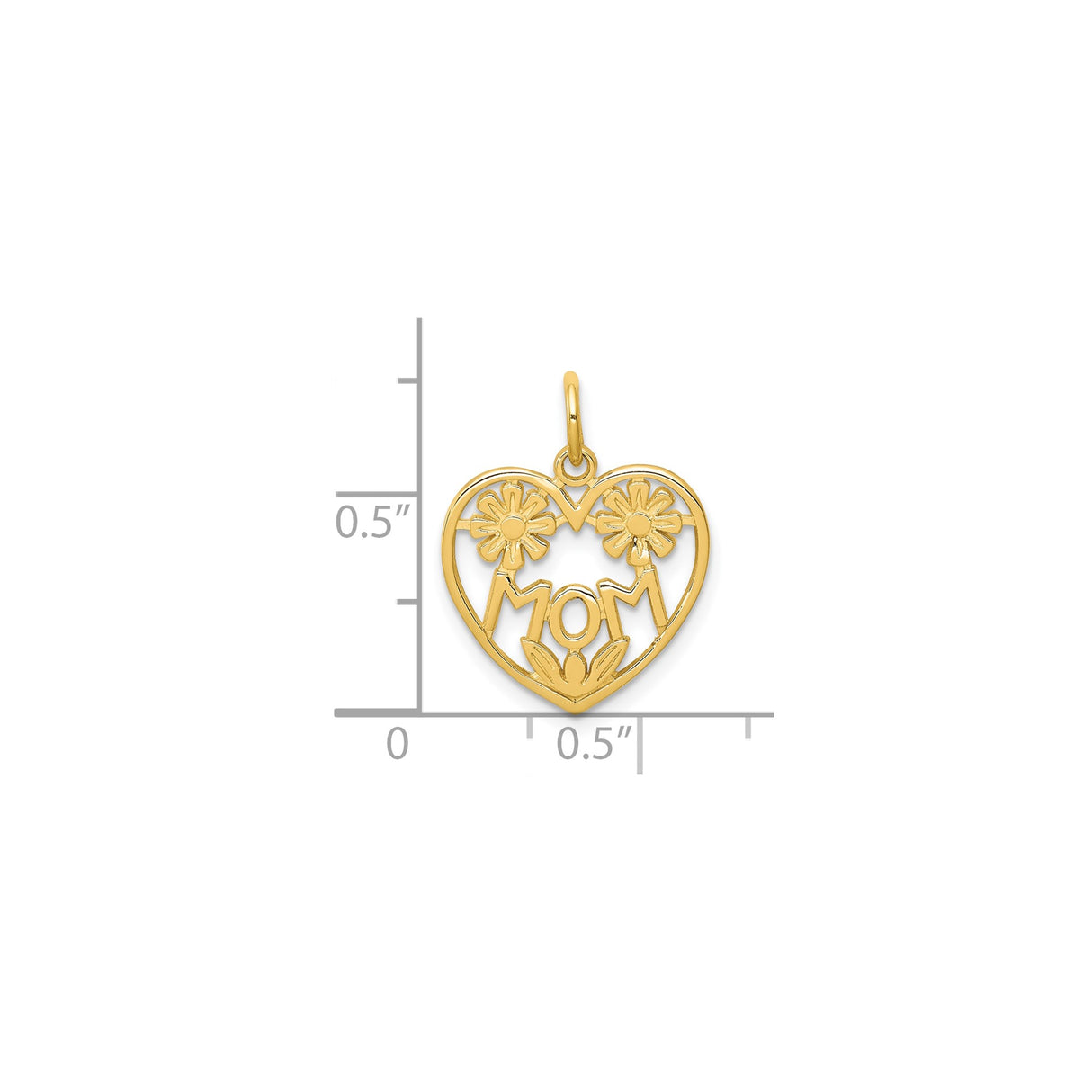 10k Yellow Gold Heart Pendant with Mom and Floral Accents, Sentimental Jewelry for Women