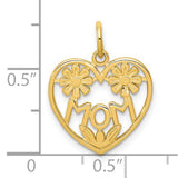 10k Yellow Gold Heart Pendant with Mom and Floral Accents, Sentimental Jewelry for Women
