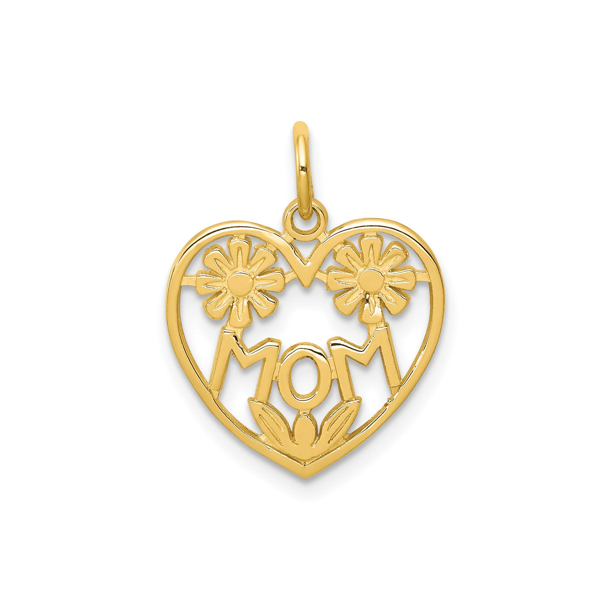 10k Yellow Gold Heart Pendant with Mom and Floral Accents, Sentimental Jewelry for Women