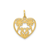 10k Yellow Gold Heart Pendant with Mom and Floral Accents, Sentimental Jewelry for Women