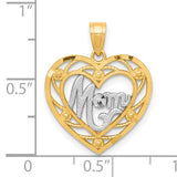 Mom Heart Charm Pendant in Real 10k Multi-Tone Gold