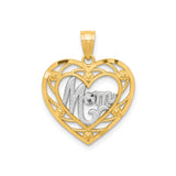 Mom Heart Charm Pendant in Real 10k Multi-Tone Gold