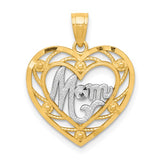 Mom Heart Charm Pendant in Real 10k Multi-Tone Gold
