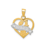 10k Multi-Tone Gold Heart Pendant with Floral Accent and #1 Wife Charm