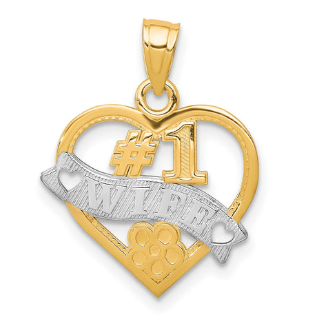 #1 Wife Heart Charm Pendant in Real 10k Multi-Tone Gold