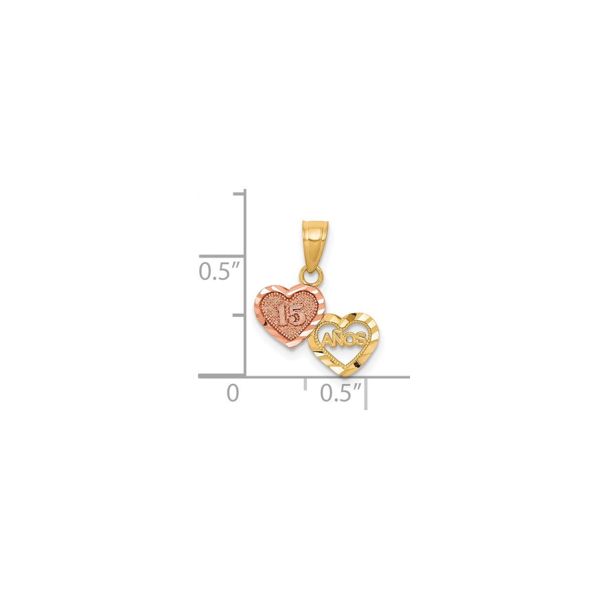 10k Two-Tone Gold Heart Pendant with 15 AÑOS Design, Quinceañera Charm for Teen Girl
