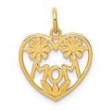10k Yellow Gold Heart Pendant with Mom and Floral Accents, Sentimental Jewelry for Women