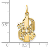 10k Yellow Gold Pendant, Number One Mom Design with Bold Lettering and Flower Detail