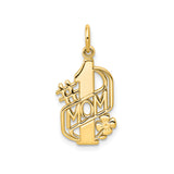 10k Yellow Gold Pendant, Number One Mom Design with Bold Lettering and Flower Detail