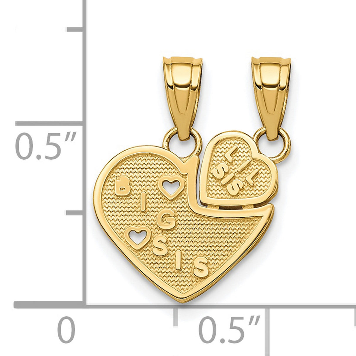 Big Sis Lil Sis Break-apart Heart Charm Pendant in Real 10k Yellow Gold