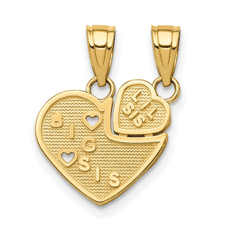 Big Sis Lil Sis Break-apart Heart Charm Pendant in Real 10k Yellow Gold