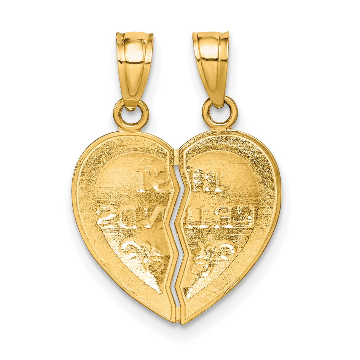 Best Friends Break-apart Heart Charm Pendant in Real 10k Yellow Gold