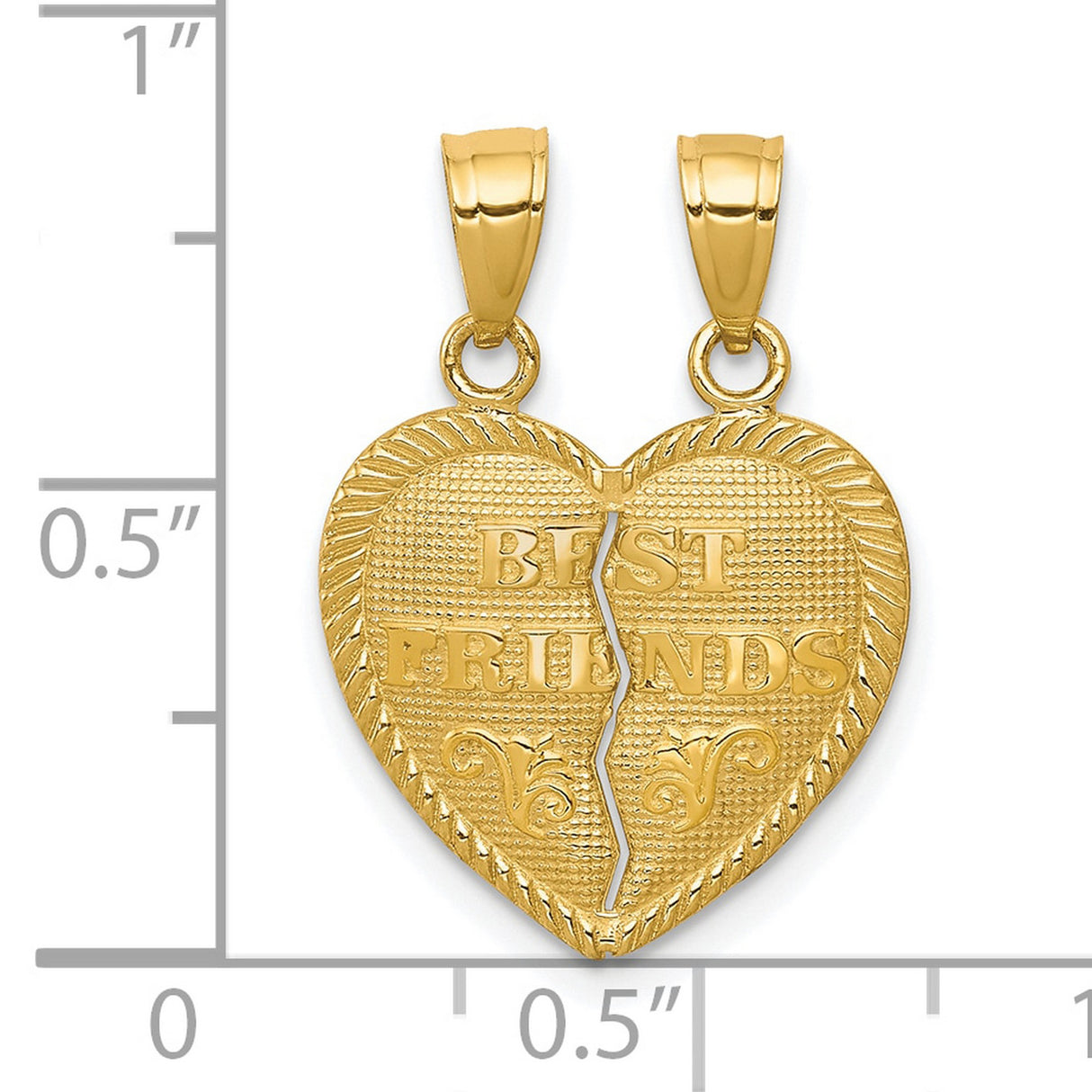 Best Friends Break-apart Heart Charm Pendant in Real 10k Yellow Gold